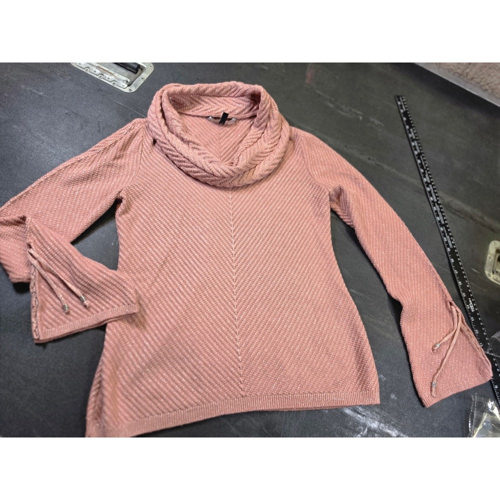 WhiteHouse BlackMarket Pink Metallic Cowl Neck LaceUp Slev Sweater Coquettte Med